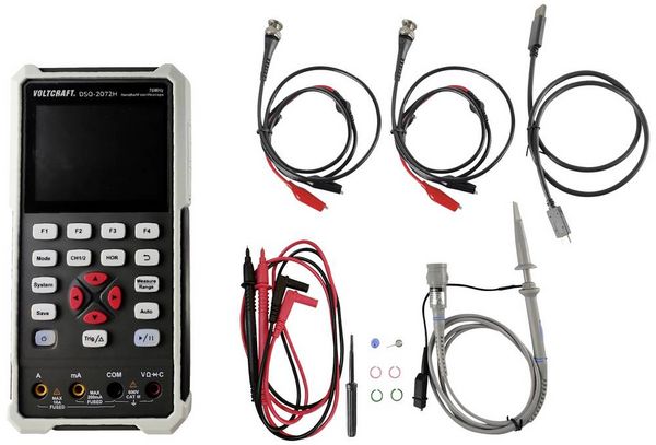 Produktbild: VOLTCRAFT DSO-2072H Hand-Oszilloskop 70 MHz 2-Kanal 250 MSa/s 8 kpts 8 Bit Handger&auml;t, Funktionsgenerator, Multimeter-Funktionen 1 St.