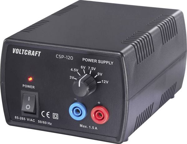 Produktbild: VOLTCRAFT CSP-120 Labornetzger&auml;t, einstellbar Gleichspannung 3 V, 4.5 V, 6 V, 7.5 V, 9 V, 12 V 1.5 A (max.) 18 W Anzahl Ausg&auml;nge 1 x