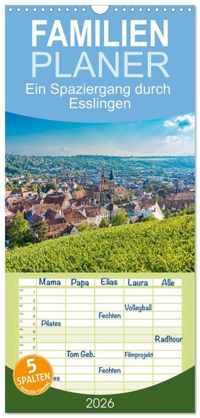 Produktbild: Familienplaner 2026 - Ein Spaziergang durch Esslingen mit 5 Spalten (Wandkalender, 21 x 45 cm) CALVENDO