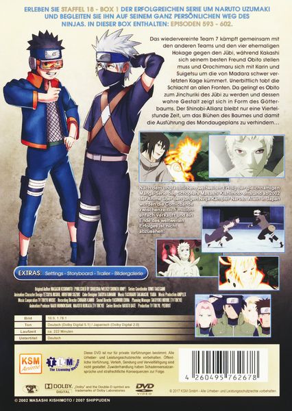 Produktbild: Naruto Shippuden - Der vierte gro&szlig;e Shinobi Weltkrieg - Obito Uchiha/Uncut - Staffel 18.1: Folgen 593-602 [2 DVDs]