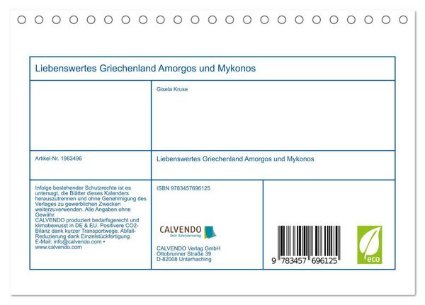 Produktbild: Liebenswertes Griechenland Amorgos und Mykonos (Tischkalender 2026 DIN A5 quer), CALVENDO Monatskalender