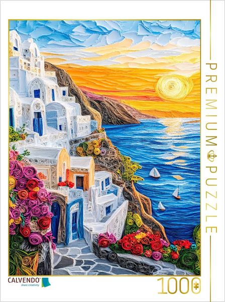 Produktbild: CALVENDO Puzzle Santorin mit Sonnenuntergang | 1000 Teile Lege-Gr&ouml;&szlig;e 64x48cm Foto-Puzzle f&uuml;r gl&uuml;ckliche Stunden