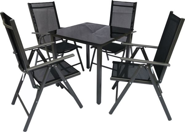 Produktbild: 5 tlg. Alu Glas Tisch Gartenset Sitzgruppe 80 SW