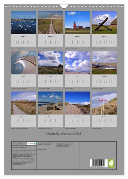Produktbild: D&auml;nemarks Westk&uuml;ste 2026 (Wandkalender 2026 DIN A3 hoch), CALVENDO Monatskalender