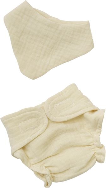 Puppen-Babyset mit Stoffwindel und Lätzchen aus 100 % Bio-Baumwolle, ecru, 2-tei
