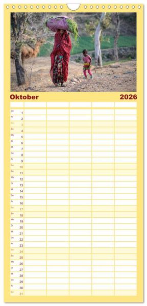 Produktbild: Familienplaner 2026 - Indiens Gesichter mit 5 Spalten (Wandkalender, 21 x 45 cm) CALVENDO