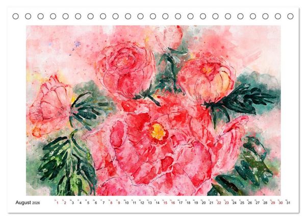 Produktbild: Bl&uuml;ten & Blumen Aquarelle - Farbenfrohe Sch&ouml;nheiten (Tischkalender 2026 DIN A5 quer), CALVENDO Monatskalender