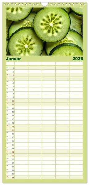 Produktbild: Familienplaner 2026 - GR&Uuml;N - Gem&uuml;se und Obst - Knackig und Frisch mit 5 Spalten (Wandkalender, 21 x 45 cm) CALVENDO