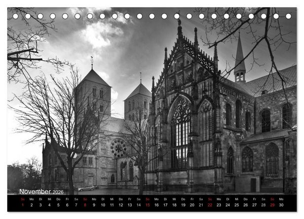 Produktbild: M&uuml;nster in schwarz-wei&szlig; gesehen (Tischkalender 2026 DIN A5 quer), CALVENDO Monatskalender