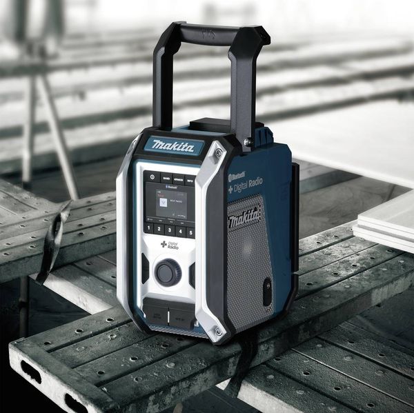 Produktbild: Makita DMR115 Baustellenradio DAB, DAB+ AUX, Bluetooth&reg;, USB spritzwassergesch&uuml;tzt, sto&szlig;fest T&uuml;rkis, Schwarz, Silber