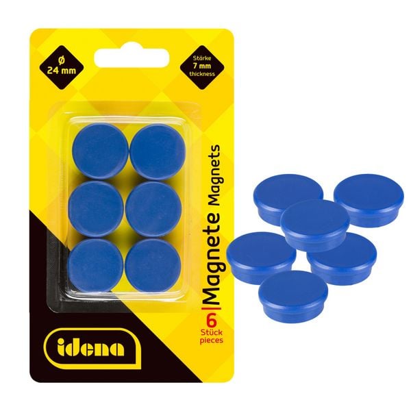 Produktbild: Idena Magnete St&auml;rke 7mm rund blau &Oslash;2,4cm 6 St&uuml;ck