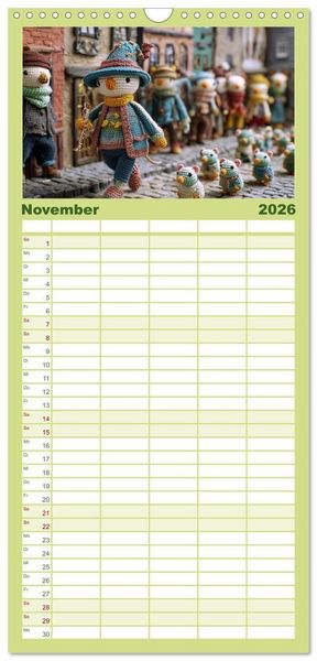 Produktbild: Familienplaner 2026 - Amigurumi M&auml;rchenstunde nach den Gebr&uuml;dern Grimm mit 5 Spalten (Wandkalender, 21 x 45 cm) CALVENDO