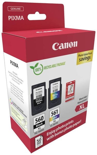 Produktbild: Canon Druckerpatrone CRG PG-560XL/CL-561XL Photo Value Pack Original 2er-Pack Schwarz, Cyan, Magenta, Gelb 3712C008