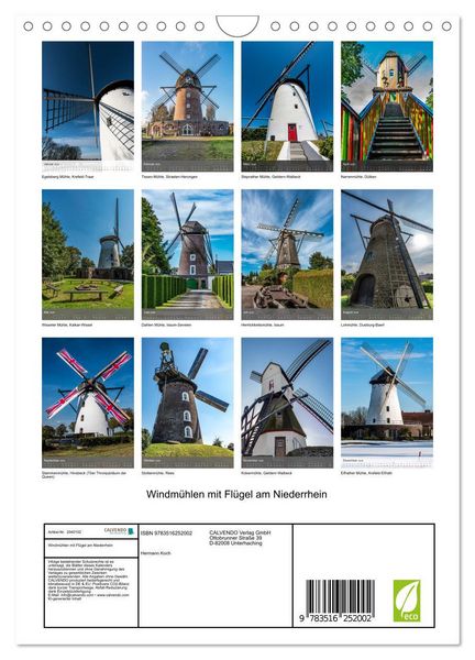 Produktbild: Windm&uuml;hlen mit Fl&uuml;gel am Niederrhein (Wandkalender 2026 DIN A4 hoch), CALVENDO Monatskalender