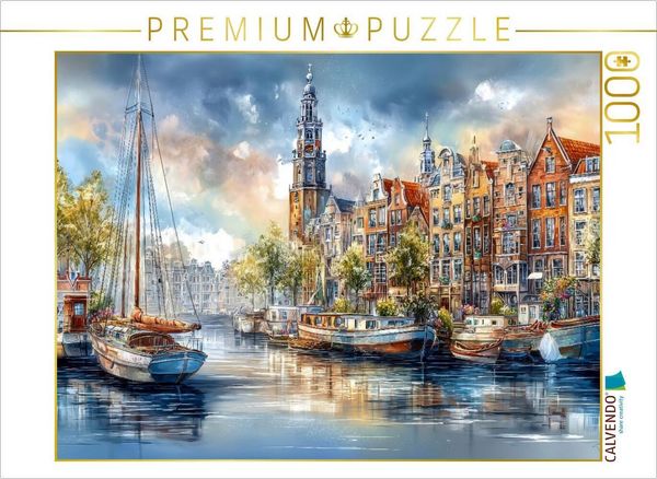Produktbild: CALVENDO Puzzle Amsterdam - Grachtenimpression | 1000 Teile Lege-Gr&ouml;&szlig;e 64x48cm Foto-Puzzle f&uuml;r gl&uuml;ckliche Stunden