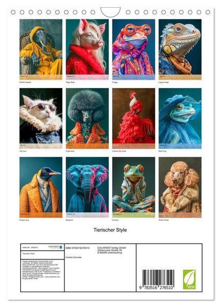 Produktbild: Tierischer Style (Wandkalender 2026 DIN A4 hoch), CALVENDO Monatskalender