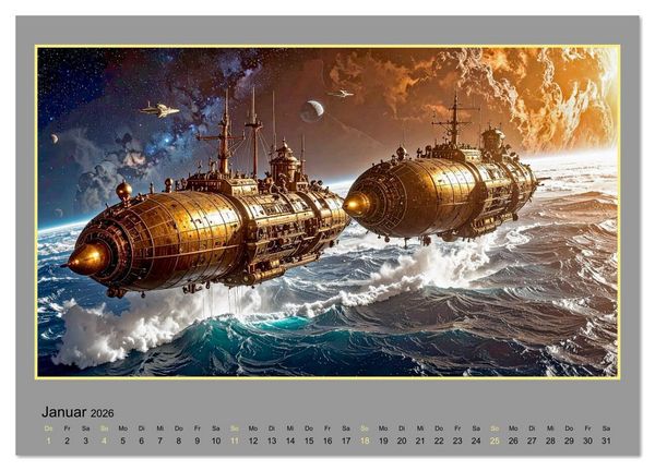 Produktbild: Steampunk-Raumfahrt (Wandkalender 2026 DIN A4 quer), CALVENDO Monatskalender