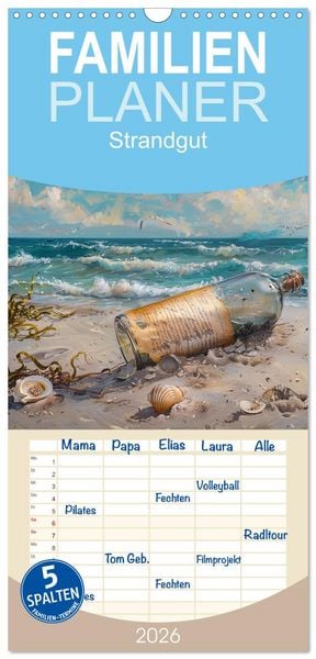Familienplaner 2026 - Strandgut mit 5 Spalten (Wandkalender, 21 x 45 cm) CALVENDO