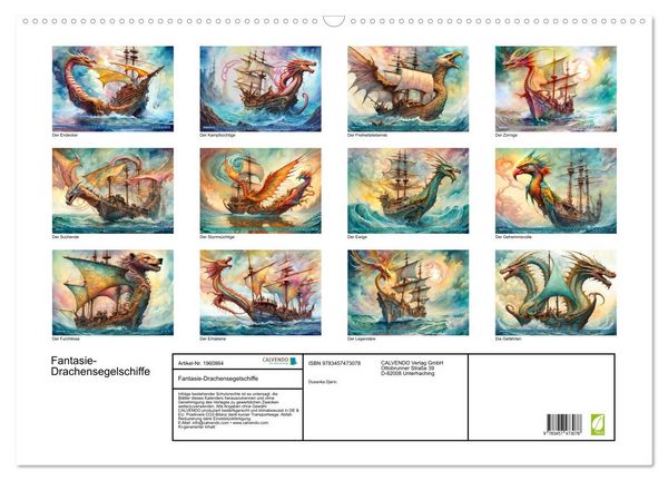 Produktbild: Fantasie-Drachensegelschiffe (Wandkalender 2026 DIN A2 quer), CALVENDO Monatskalender