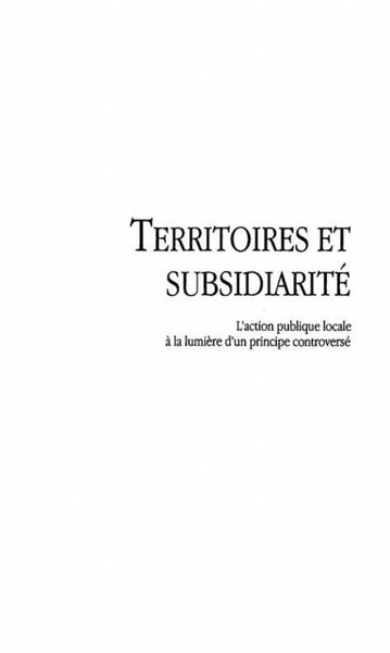 Produktbild: Territoires et Subsidiarite