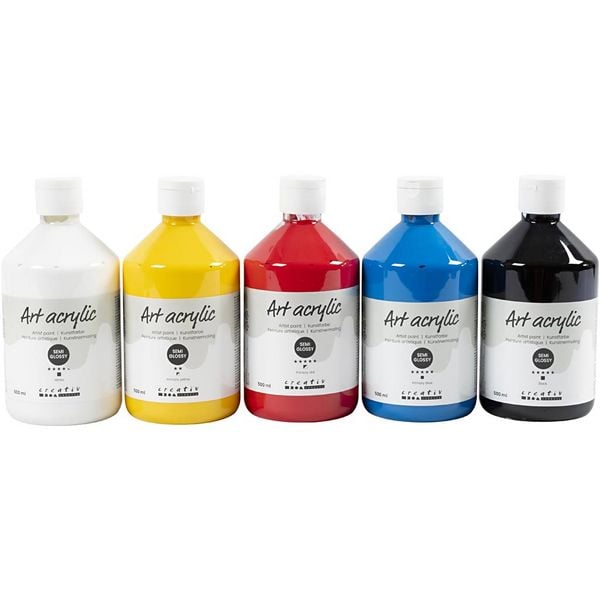 Produktbild: Creativ Company Acrylfarbe, Mattgl&auml;nzend, Prim&auml;rfarben, 5x500 ml