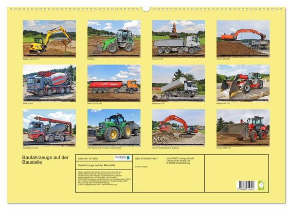 Produktbild: Baufahrzeuge auf der Baustelle (Wandkalender 2027 DIN A2 quer), CALVENDO Monatskalender