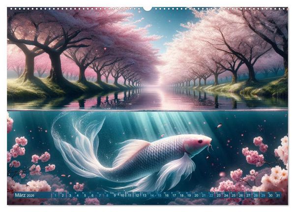 Produktbild: Klang der Stille - Kois aus der KI Dimension (hochwertiger Premium Wandkalender 2026 DIN A2 quer), Kunstdruck in Hochglanz