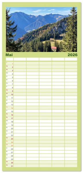 Produktbild: Familienplaner 2026 - Alpenauszeit - Bergpause f&uuml;rs Herz mit 5 Spalten (Wandkalender, 21 x 45 cm) CALVENDO