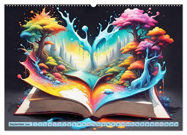 Produktbild: Bunte B&uuml;cherseiten (hochwertiger Premium Wandkalender 2026 DIN A2 quer), Kunstdruck in Hochglanz