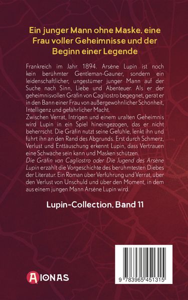 Produktbild: Die Gr&auml;fin von Cagliostro oder Die Jugend Lupins. Gaunerroman. Maurice Leblanc