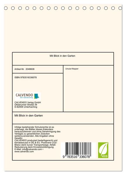 Produktbild: Mit Blick in den Garten (Tischkalender 2026 DIN A5 hoch), CALVENDO Monatskalender