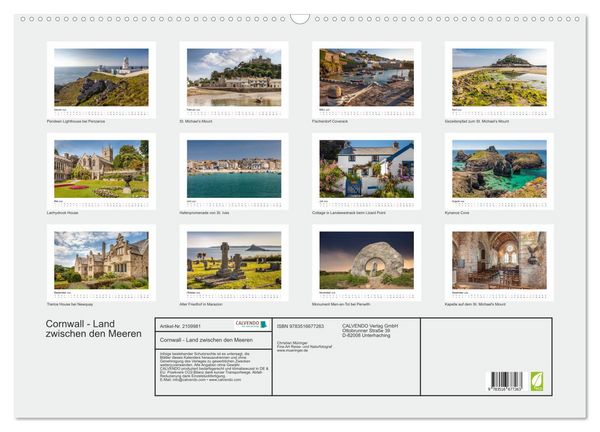 Produktbild: Cornwall - Land zwischen den Meeren (Wandkalender 2026 DIN A2 quer), CALVENDO Monatskalender