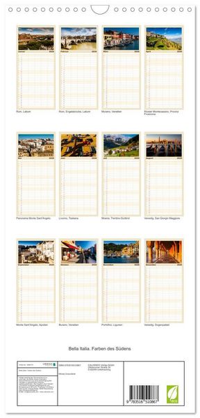 Produktbild: Familienplaner 2026 - Bella Italia. Farben des S&uuml;dens mit 5 Spalten (Wandkalender, 21 x 45 cm) CALVENDO