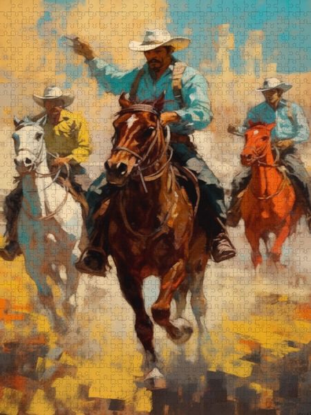Produktbild: CALVENDO Puzzle Reiter der Unendlichkeit: Drei Cowboys im Wind | 2000 Teile Lege-Gr&ouml;&szlig;e 90x67cm Foto-Puzzle f&uuml;r gl&uuml;ckliche Stunden