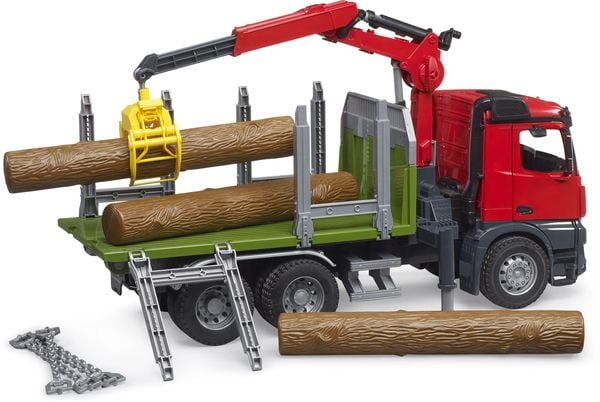Bruder - MB Arocs Holztransport-LKW mit Ladekran, Greifer plus 3 Baumstämme
