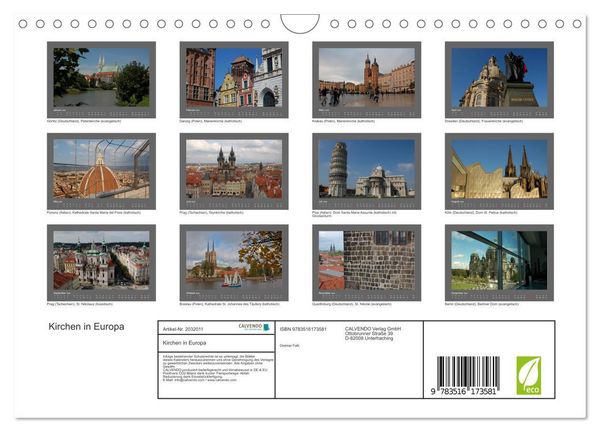 Produktbild: Kirchen in Europa (Wandkalender 2026 DIN A4 quer), CALVENDO Monatskalender