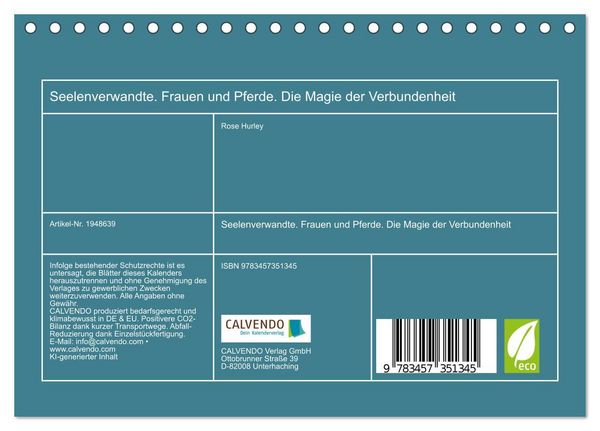Produktbild: Seelenverwandte. Frauen und Pferde. Die Magie der Verbundenheit (Tischkalender 2026 DIN A5 quer), CALVENDO Monatskalender