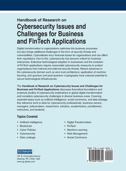 Produktbild: Handbook of Research on Cybersecurity Issues and Challenges for Business and FinTech Applications