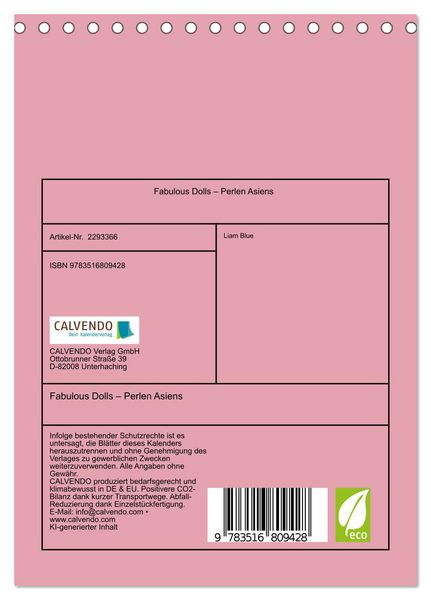 Produktbild: Fabulous Dolls &ndash; Perlen Asiens (Tischkalender 2027 DIN A5 hoch), CALVENDO Monatskalender