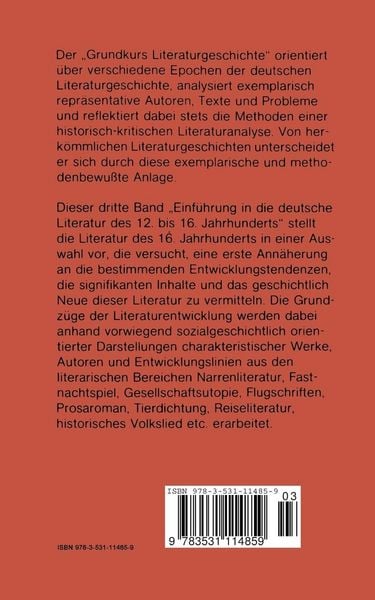 Produktbild: Einf&uuml;hrung in die deutsche Literatur des 12. bis 16. Jahrhunderts