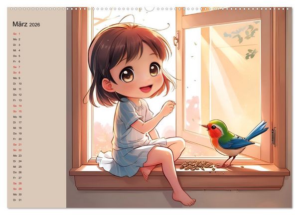 Produktbild: M&auml;dchen und ihre tierischen Freunde - Tierisch s&uuml;&szlig;e Mangas f&uuml;r M&auml;dchen (hochwertiger Premium Wandkalender 2026 DIN A2 quer), Kunstdruck in Hochglanz
