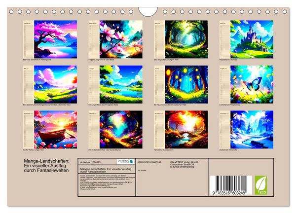 Produktbild: Manga-Landschaften: Ein visueller Ausflug durch Fantasiewelten (Wandkalender 2026 DIN A4 quer), CALVENDO Monatskalender