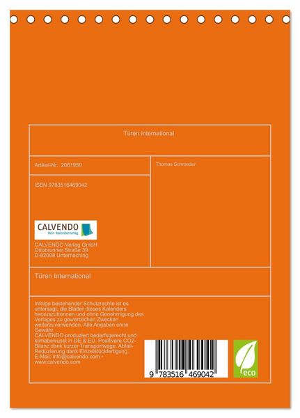 Produktbild: T&uuml;ren International (Tischkalender 2026 DIN A5 hoch), CALVENDO Monatskalender