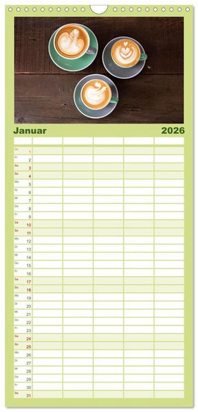 Produktbild: Familienplaner 2026 - Kaffeekunst - Purer Genuss mit 5 Spalten (Wandkalender, 21 x 45 cm) CALVENDO