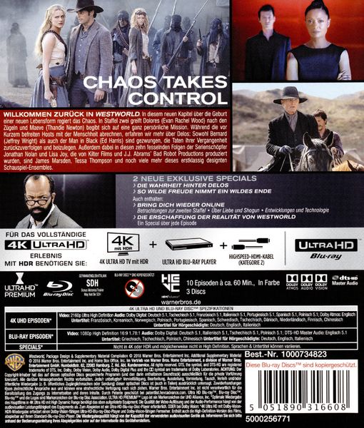 Westworld - Die komplette 2. Staffel - Repack  (3 Blu-rays 4K Ultra HD) (+ 3 Blu-rays 2D)