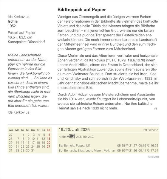 'Kunst Tagesabreißkalender 2025 - Kulturkalender - Künstler, Werke