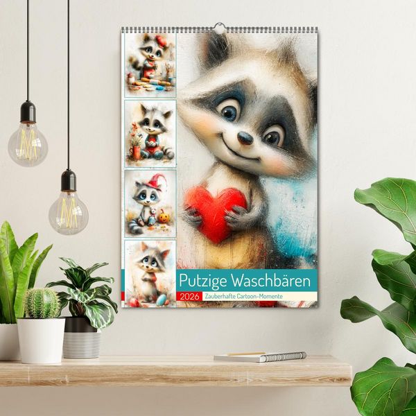 Produktbild: Putzige Waschb&auml;ren. Zauberhafte Cartoon-Momente (Wandkalender 2026 DIN A2 hoch), CALVENDO Monatskalender