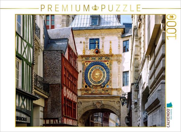 CALVENDO Puzzle Rouen, Fachwerkhäuser und Uhrenturm Gros-Horloge | 1000 Teile Lege-Größe 64x48cm Foto-Puzzle für glückliche Stunden