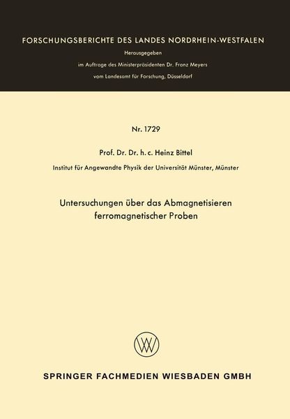 Produktbild: Untersuchungen &uuml;ber das Abmagnetisieren ferromagnetischer Proben