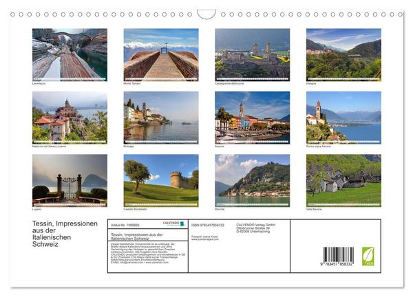 Produktbild: Tessin, Impressionen aus der Italienischen Schweiz (Wandkalender 2026 DIN A3 quer), CALVENDO Monatskalender
